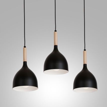 Luster na sajli NOAK WOOD 3xE27/15W/230V crna/bukva