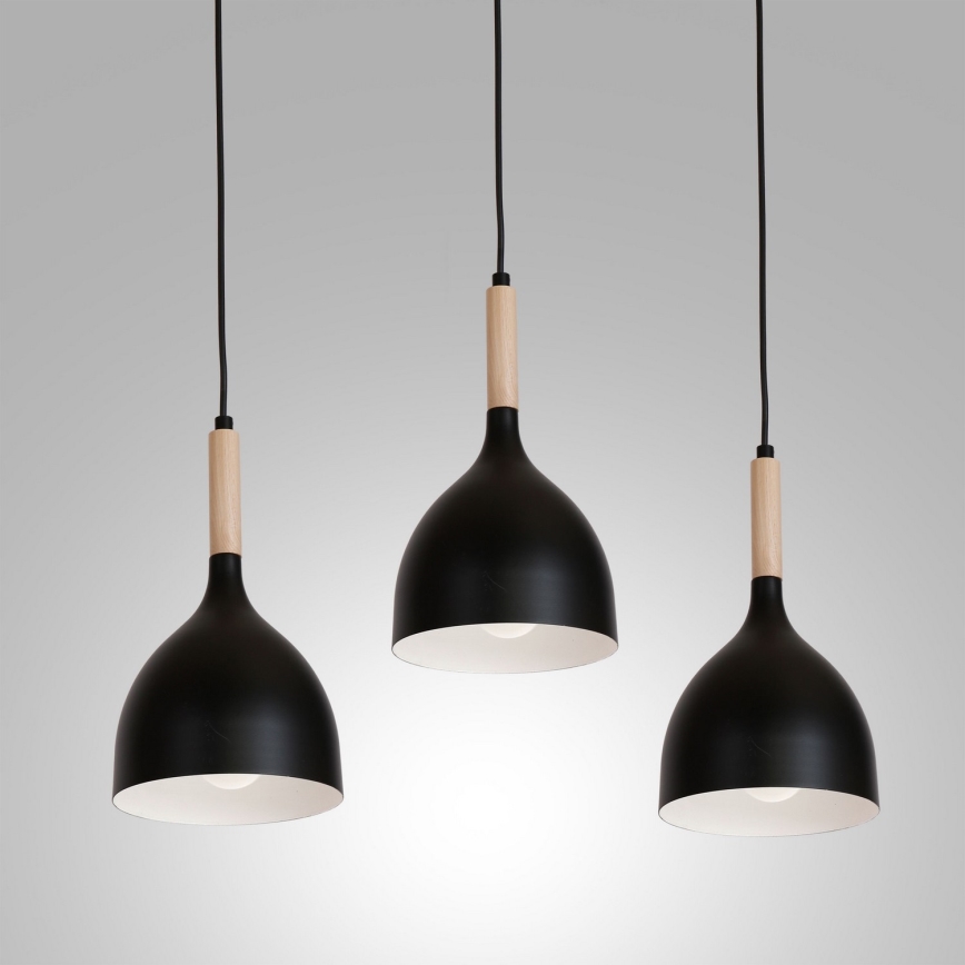 Luster na sajli NOAK WOOD 3xE27/15W/230V crna/bukva