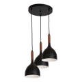 Luster na sajli NOAK WOOD 3xE27/15W/230V crna/bukva