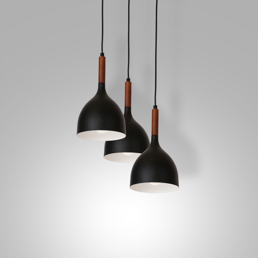 Luster na sajli NOAK WOOD 3xE27/15W/230V crna/bukva