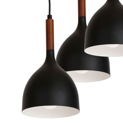 Luster na sajli NOAK WOOD 3xE27/15W/230V crna/bukva