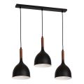 Luster na sajli NOAK WOOD 3xE27/15W/230V crna/bukva