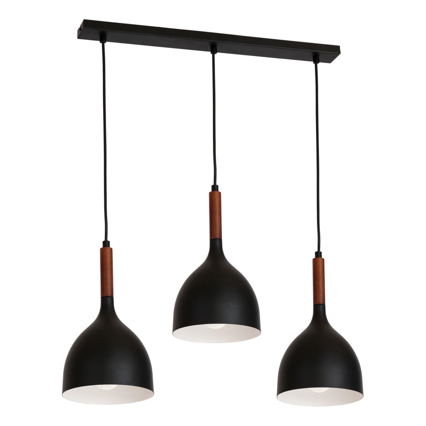 Luster na sajli NOAK WOOD 3xE27/15W/230V crna/bukva