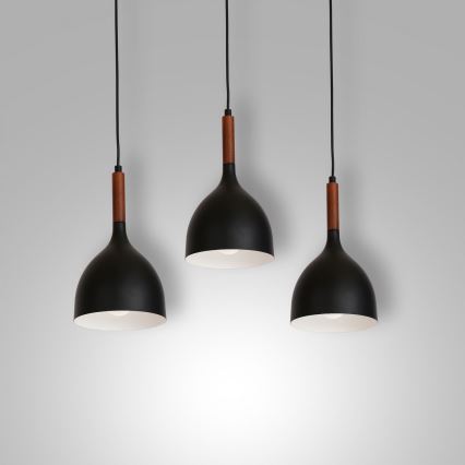 Luster na sajli NOAK WOOD 3xE27/15W/230V crna/bukva