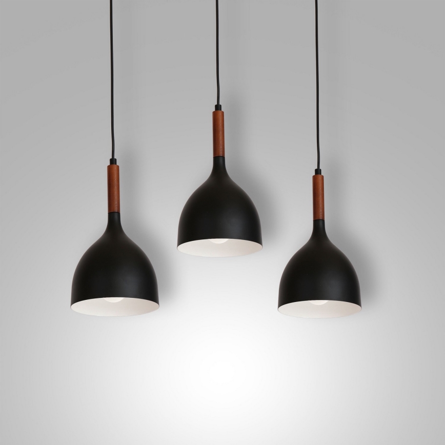 Luster na sajli NOAK WOOD 3xE27/15W/230V crna/bukva