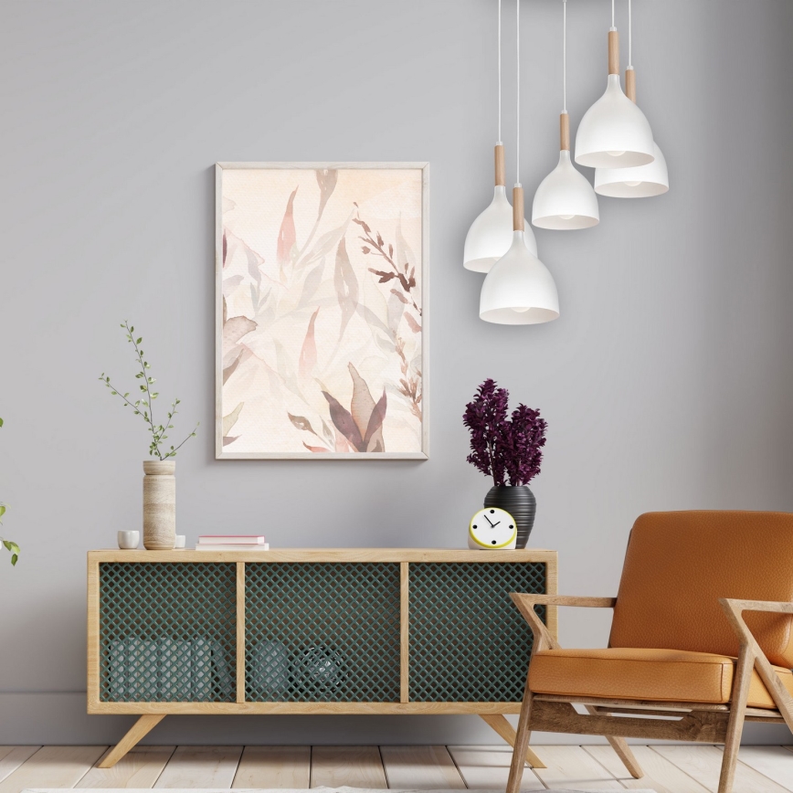 Luster na sajli NOAK WOOD 5xE27/15W/230V bijela/bukva