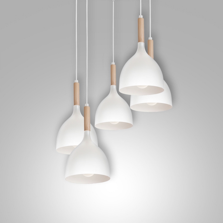 Luster na sajli NOAK WOOD 5xE27/15W/230V bijela/bukva