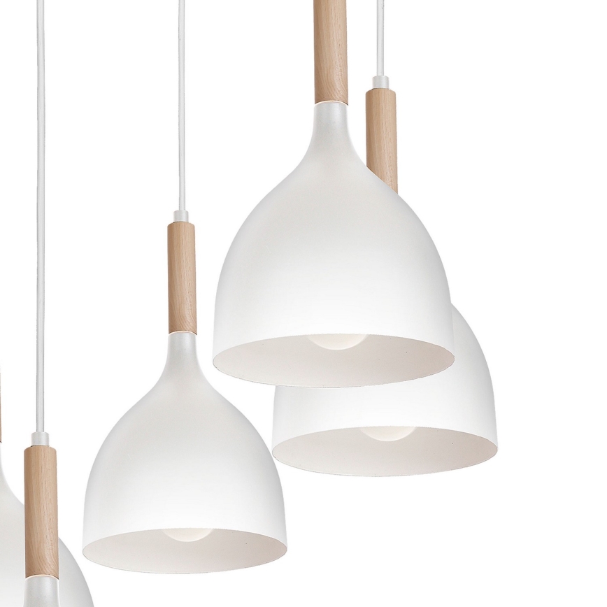 Luster na sajli NOAK WOOD 5xE27/15W/230V bijela/bukva