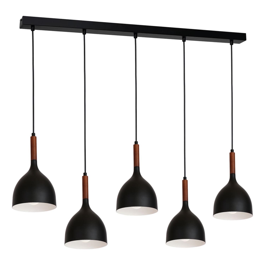 Luster na sajli NOAK WOOD 5xE27/15W/230V crna/bukva