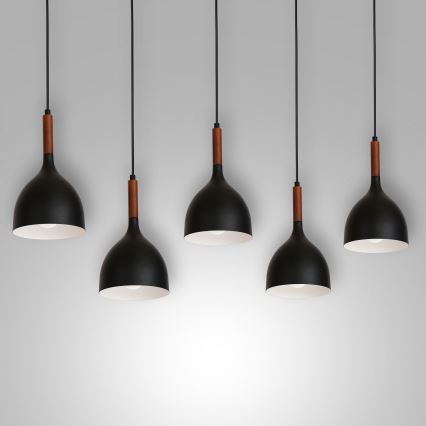 Luster na sajli NOAK WOOD 5xE27/15W/230V crna/bukva