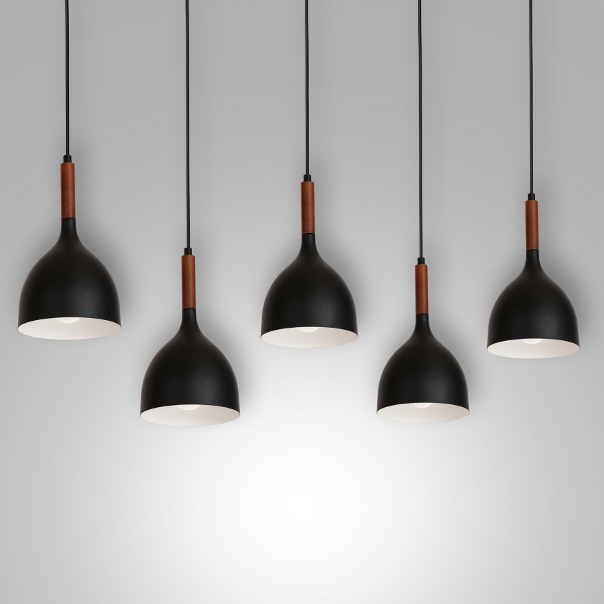 Luster na sajli NOAK WOOD 5xE27/15W/230V crna/bukva