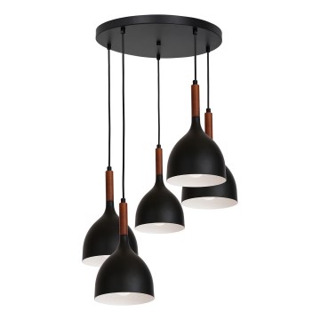 Luster na sajli NOAK WOOD 5xE27/15W/230V crna/bukva