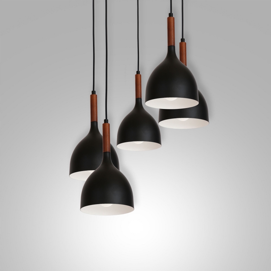 Luster na sajli NOAK WOOD 5xE27/15W/230V crna/bukva
