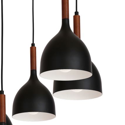 Luster na sajli NOAK WOOD 5xE27/15W/230V crna/bukva