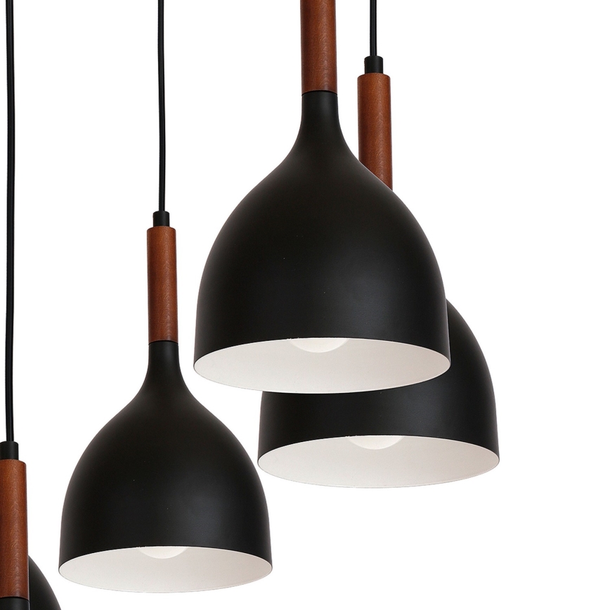 Luster na sajli NOAK WOOD 5xE27/15W/230V crna/bukva