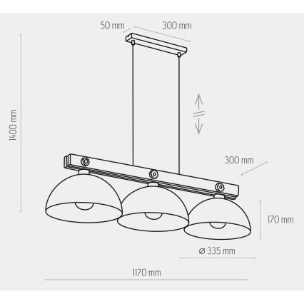 Luster na sajli OSLO 3xE27/60W/230V crna/drvo