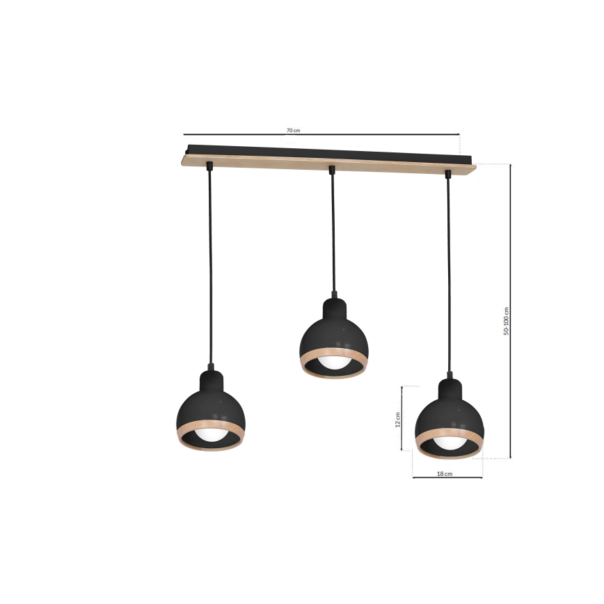 Luster na sajli OVAL 3xE27/60W/230V crna