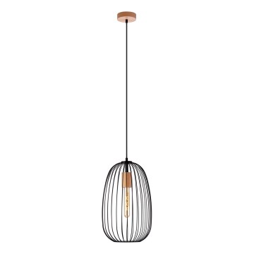 Luster na sajli OVELLA 1xE27/15W/230V Ø 25 cm crna/borovina