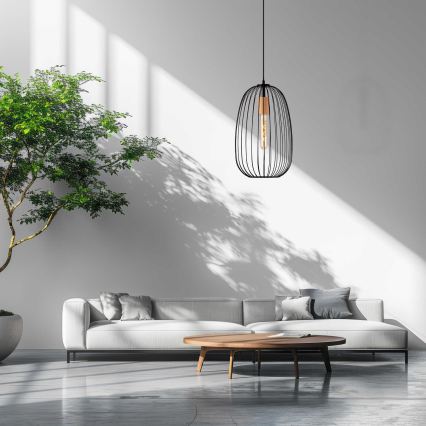 Luster na sajli OVELLA 1xE27/15W/230V Ø 25 cm crna/borovina