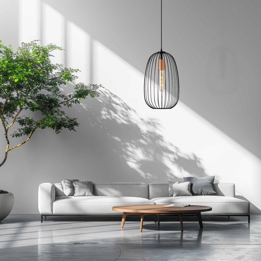 Luster na sajli OVELLA 1xE27/15W/230V Ø 25 cm crna/borovina