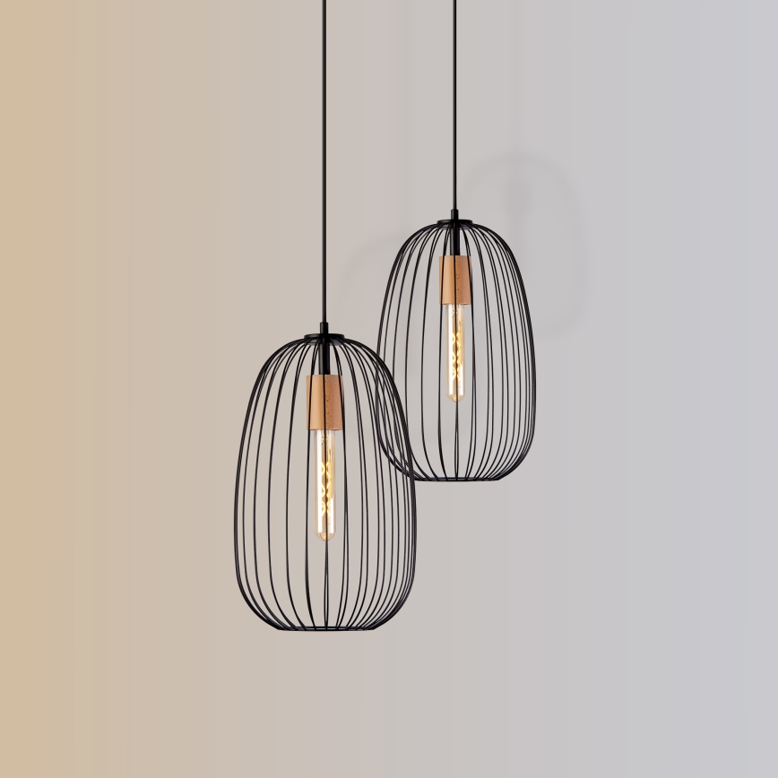 Luster na sajli OVELLA 1xE27/15W/230V Ø 25 cm crna/borovina