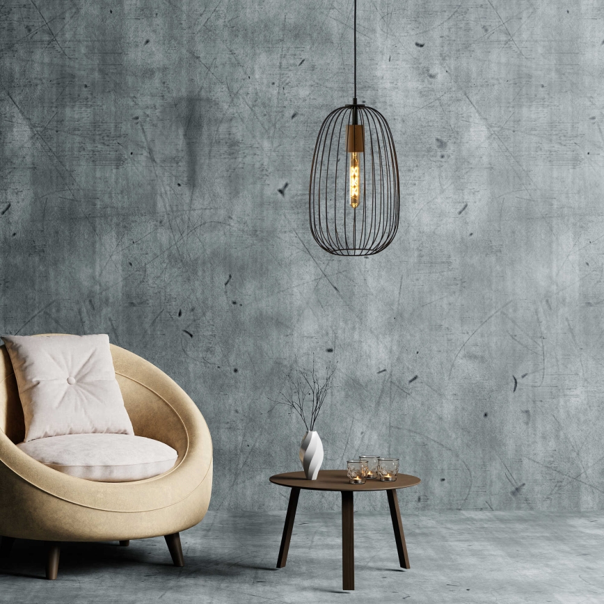 Luster na sajli OVELLA 1xE27/15W/230V Ø 25 cm crna/borovina