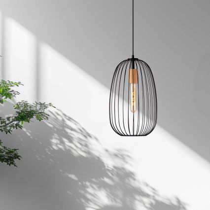 Luster na sajli OVELLA 1xE27/15W/230V Ø 25 cm crna/borovina