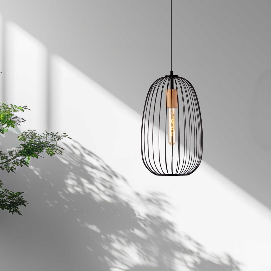 Luster na sajli OVELLA 1xE27/15W/230V Ø 25 cm crna/borovina