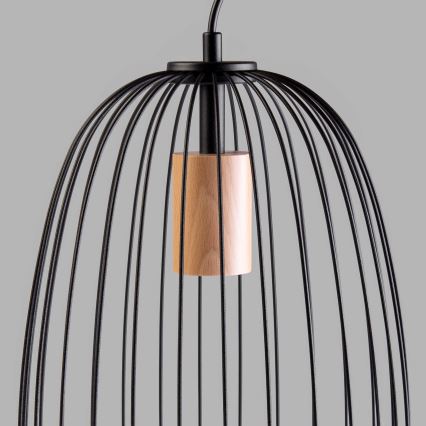 Luster na sajli OVELLA 1xE27/15W/230V Ø 25 cm crna/borovina