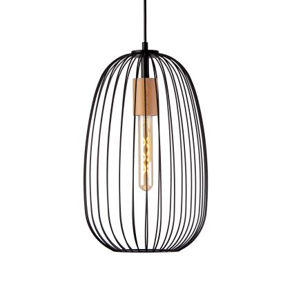 Luster na sajli OVELLA 1xE27/15W/230V Ø 25 cm crna/borovina