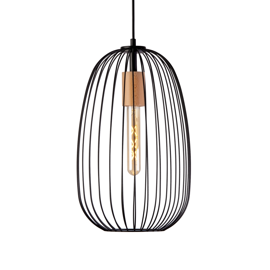 Luster na sajli OVELLA 1xE27/15W/230V Ø 25 cm crna/borovina