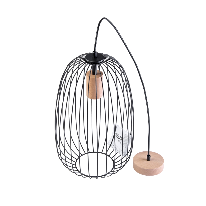 Luster na sajli OVELLA 1xE27/15W/230V Ø 25 cm crna/borovina