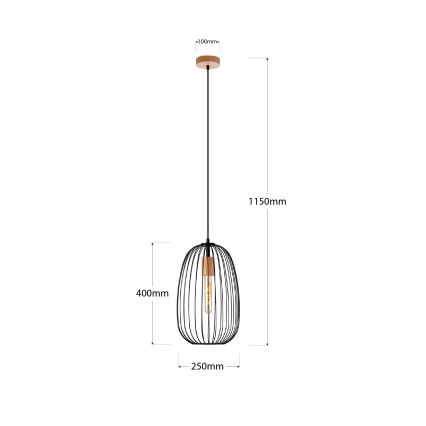 Luster na sajli OVELLA 1xE27/15W/230V Ø 25 cm crna/borovina