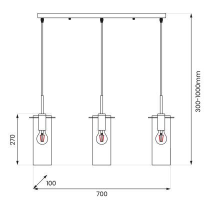 Luster na sajli PADOVA 3xE27/15W/230V crna