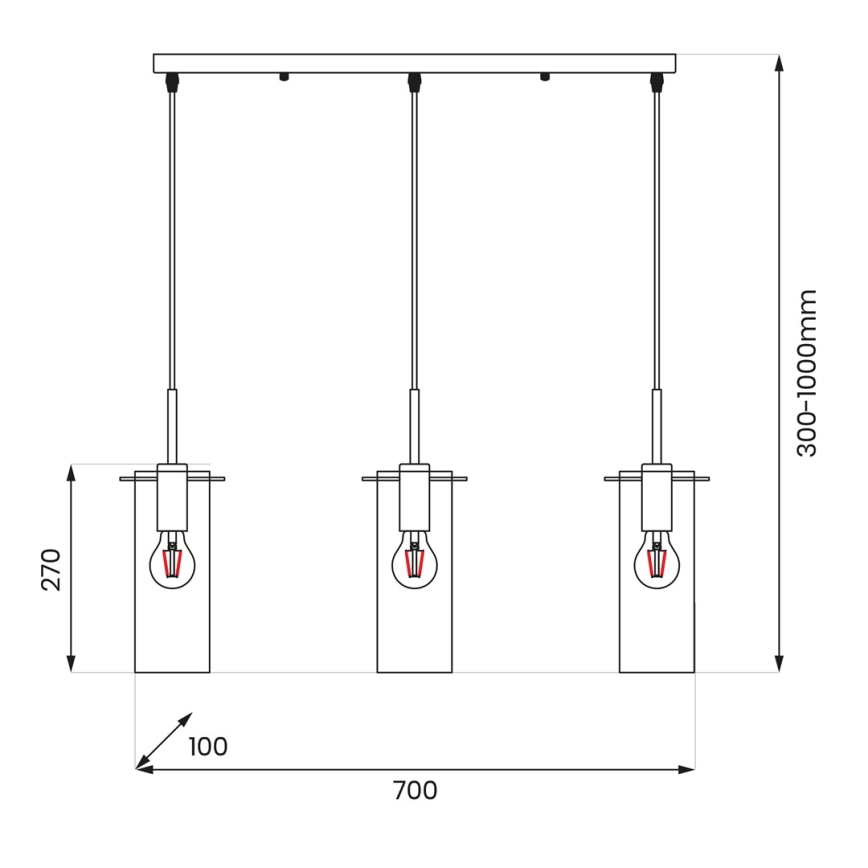 Luster na sajli PADOVA 3xE27/15W/230V crna