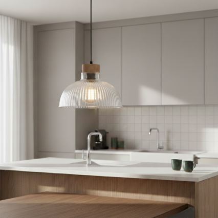 Luster na sajli PIA 1xE27/60W/230V, promjer 30 cm, hrast