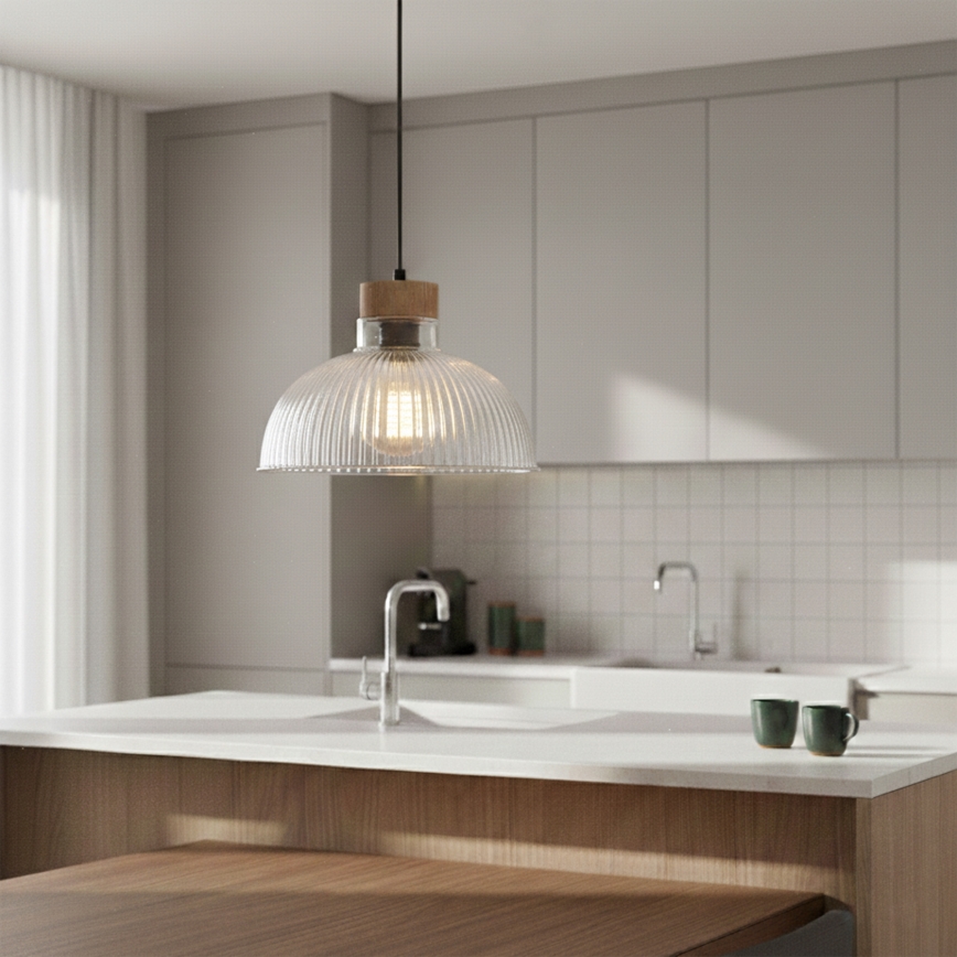 Luster na sajli PIA 1xE27/60W/230V, promjer 30 cm, hrast