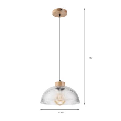 Luster na sajli PIA 1xE27/60W/230V, promjer 30 cm, hrast