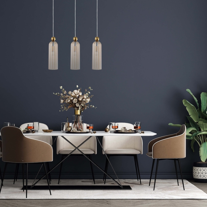 Luster na sajli PIEGA 3xE14/40W/230V mesing/dimljena bež