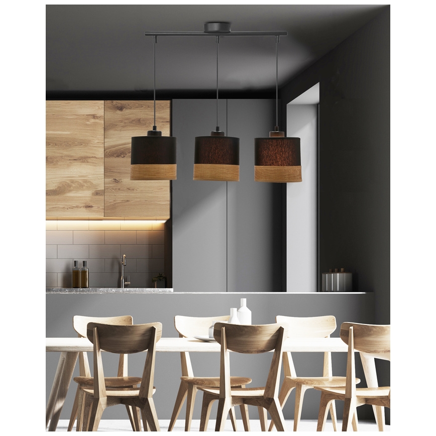Luster na sajli PORTO 3xE27/60W/230V crna/smeđa