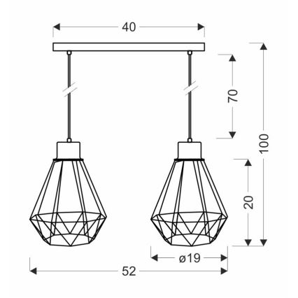 Luster na sajli PRIMO 2xE27/60W/230V crna/zlatna