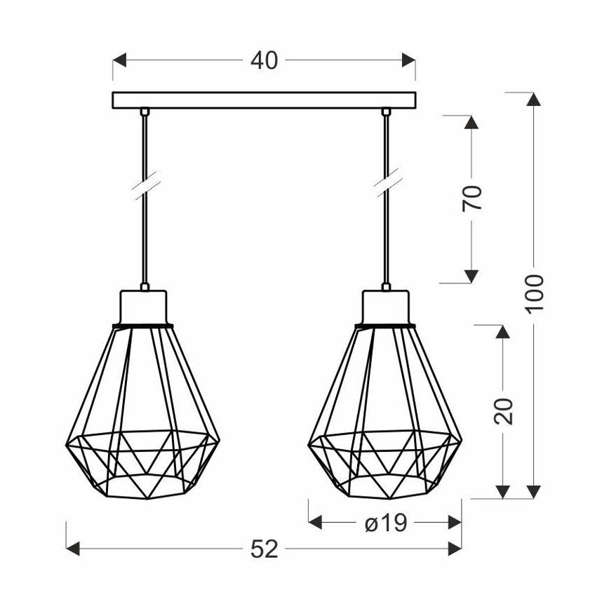 Luster na sajli PRIMO 2xE27/60W/230V crna/zlatna