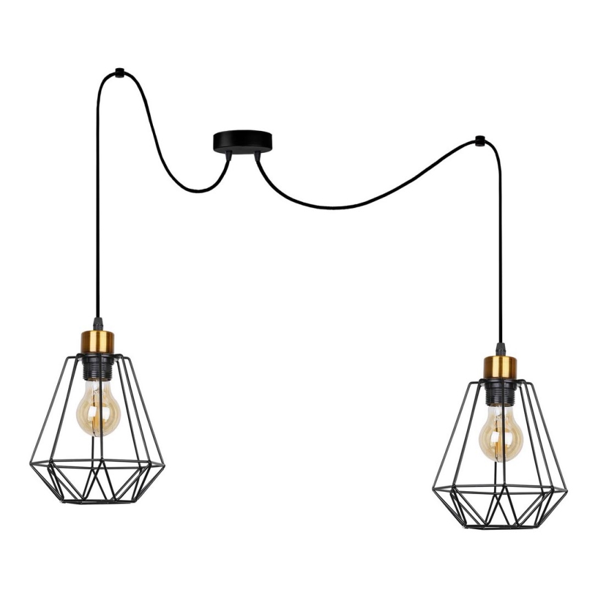 Luster na sajli PRIMO 2xE27/60W/230V pauk crna/zlatna