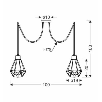 Luster na sajli PRIMO 2xE27/60W/230V pauk crna/zlatna