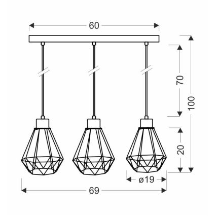 Luster na sajli PRIMO 3xE27/60W/230V crna/zlatna