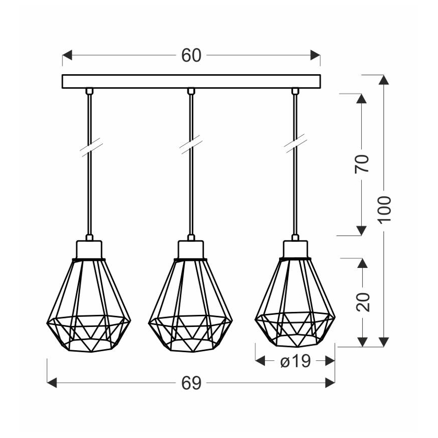 Luster na sajli PRIMO 3xE27/60W/230V crna/zlatna