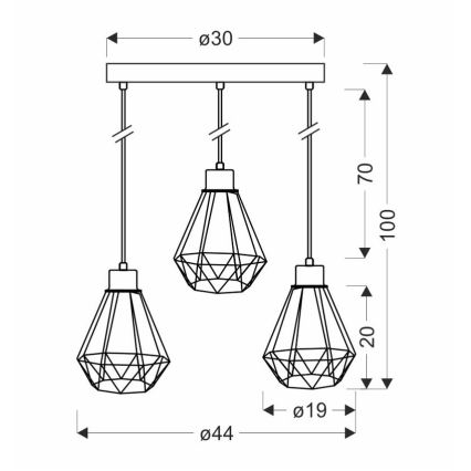 Luster na sajli PRIMO 3xE27/60W/230V crna/zlatna