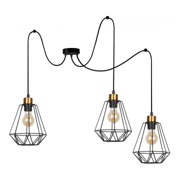Luster na sajli PRIMO 3xE27/60W/230V pauk crna/zlatna