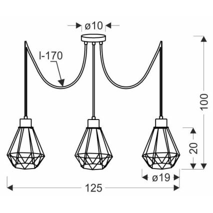 Luster na sajli PRIMO 3xE27/60W/230V pauk crna/zlatna