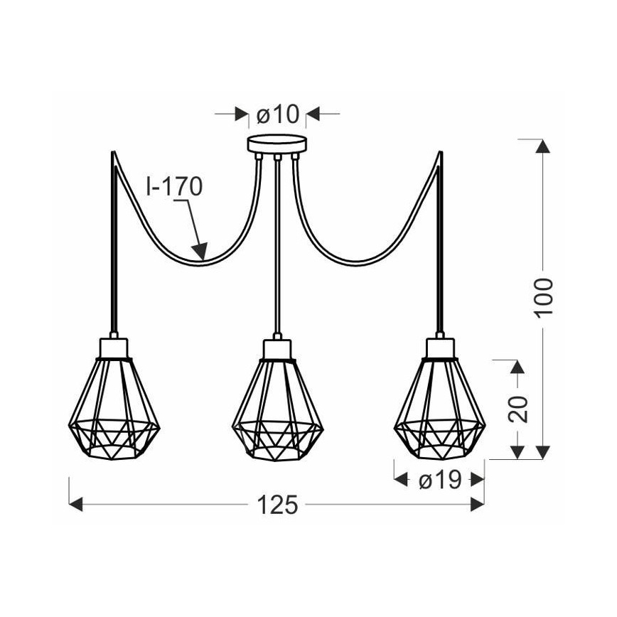 Luster na sajli PRIMO 3xE27/60W/230V pauk crna/zlatna
